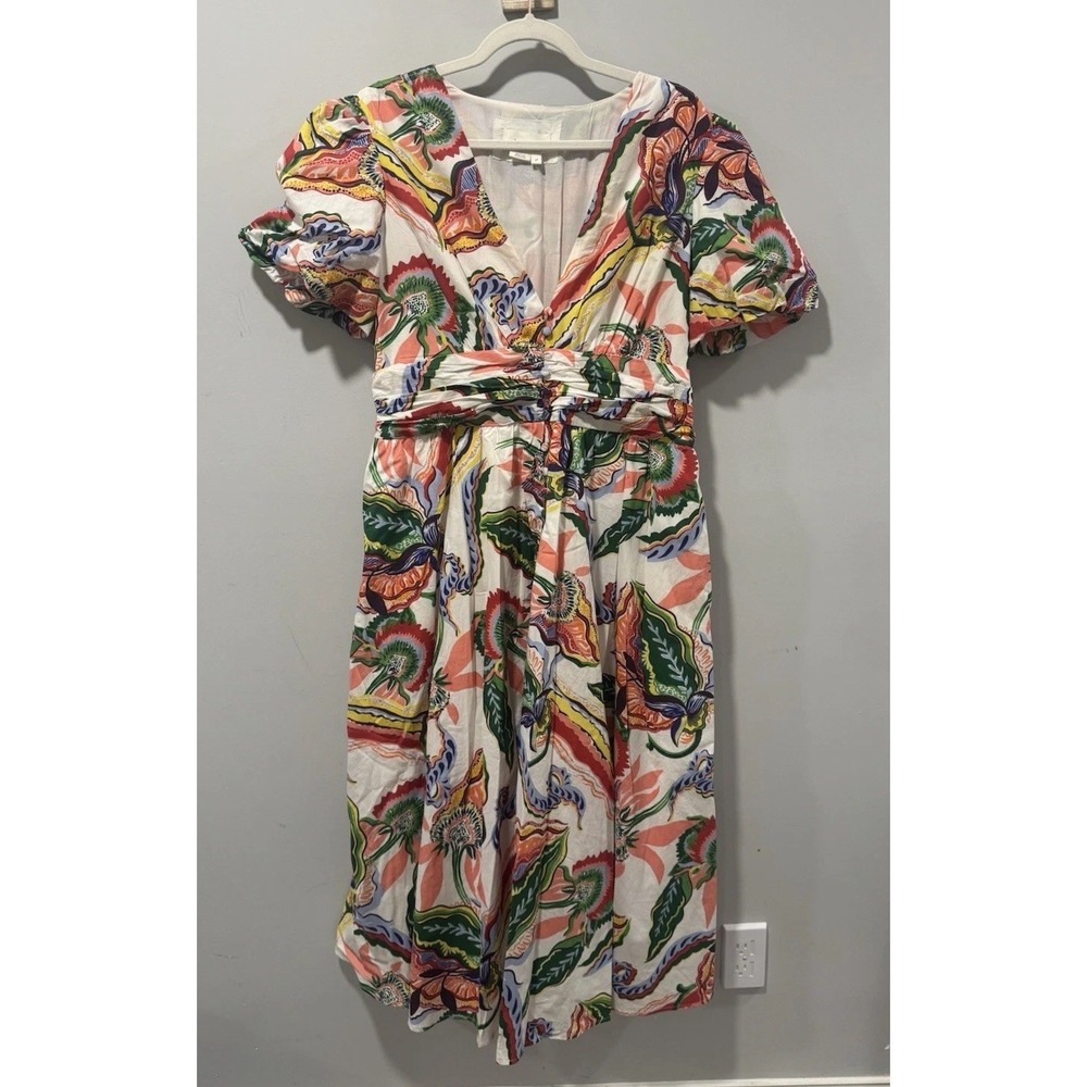 Anthropologie The Katerina Button Front Dress Floral Puff Cream Motif LP *Read - Picture 2 of 10